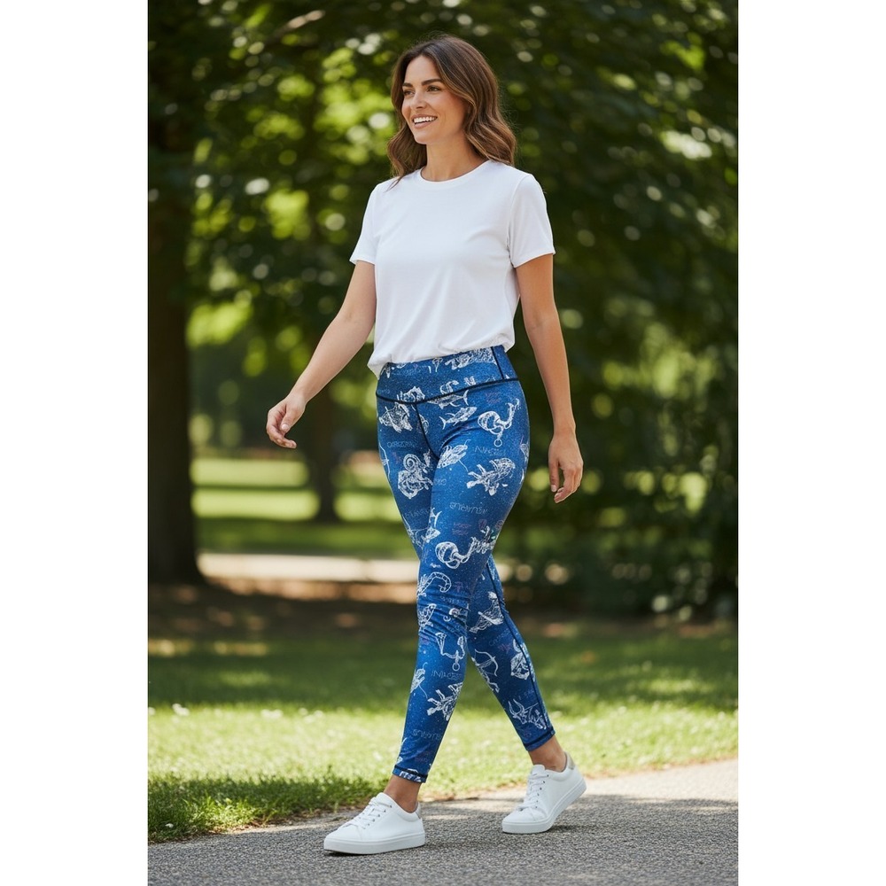 Blue Zodiac Constellation Leggings High Waisted Astrology Yoga Pants GALAXY SZ L